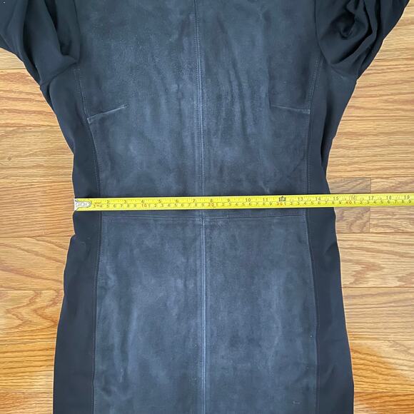 Theory Suede Ponte Side Paneled Midi Length Sheath Dress Womens 8 Navy Casual - Picture 9 of 12